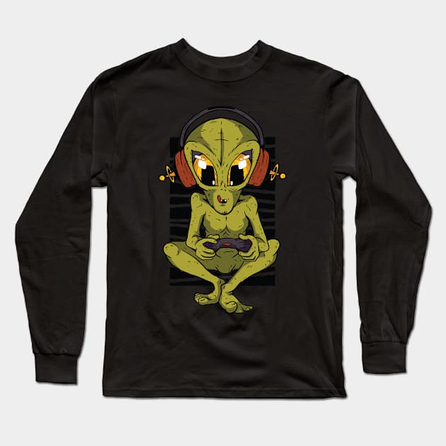 UFO Alien Extraterrestrial Gamer Sci-fi Game is Life Long Sleeve T-Shirt by OfCA Design